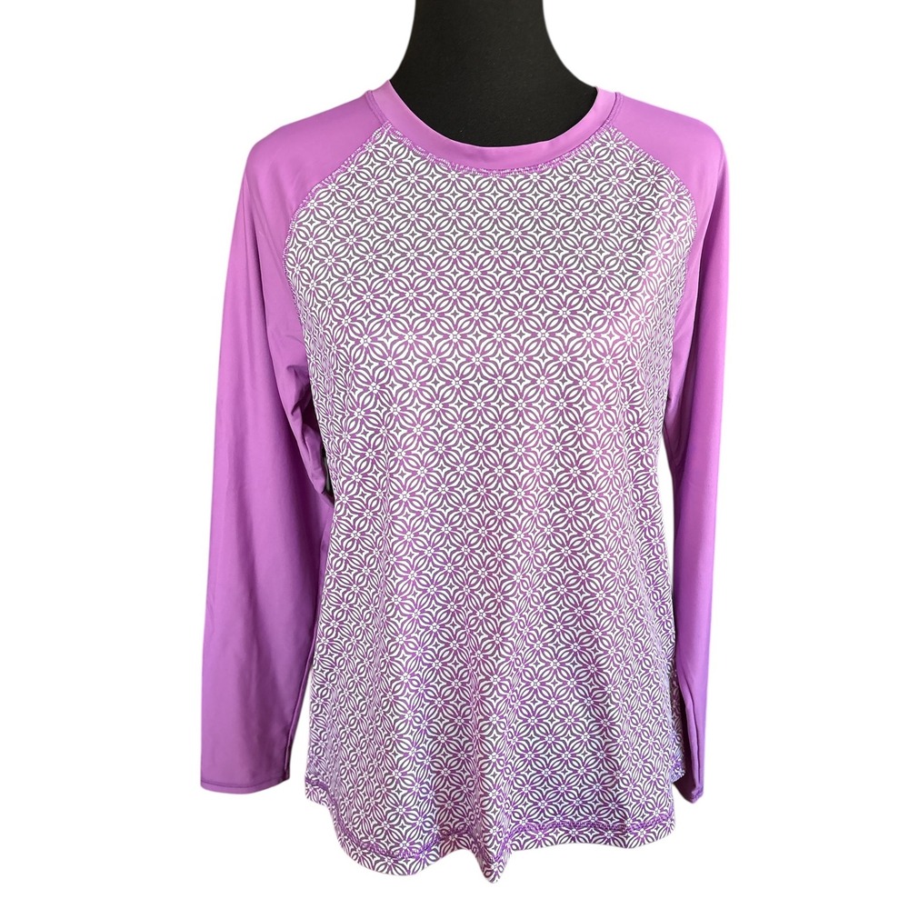 L.L. Bean Long Sleeve Orchid Purple Rash Guard, Sun Shirt, Medium, 50+ UPF